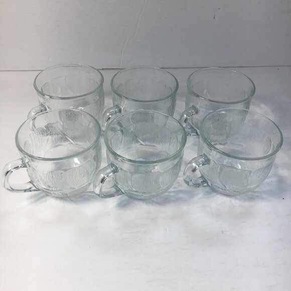 Arcoroc Fleur Punch Cup Set 6 Clear Glass Mugs Floral Design - Picture 1 of 7